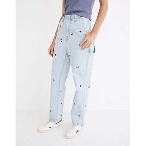 Madewell Fruit Embroidered Carpenter Jeans Light Wash High Rise Straight Leg 29